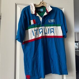 Blue and White Polo Shirt with Italian Flag Emblem